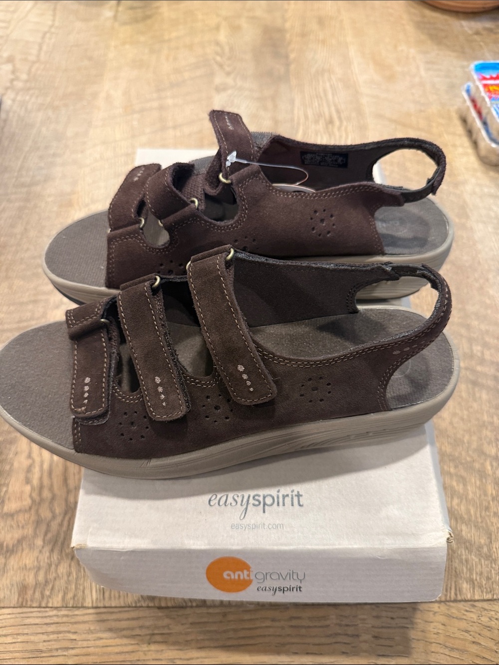 Easy Spirit Kids Brown Adjustable Suede Comfort Sandals